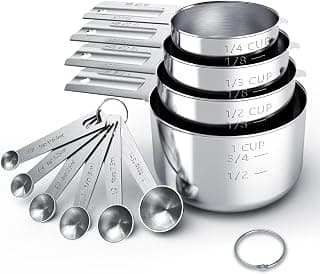 Stainless Steel Measuring Cups & Spoons Set, Cups and Spoons | Stainless Steel Nesting Measure Cups , Kitchen Gadgets for Cooking & Baking (10)