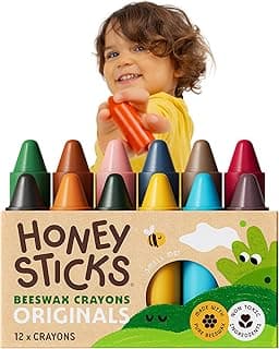 Honeysticks 100% Pure Beeswax Crayons (12 Pack) - Non Toxic Crayons for Toddlers 1-3, Safe for Baby from 1 Year Old Plus, Handmade with Natural Beeswax and Food-Grade Colors, Eco Friendly