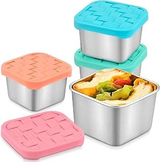 4PC 6oz Stainless Steel Snack Containers for Kids, BPA-Free Metal Toddler Snack Containers with Silicone lids, Leakproof Reusable Lunch Containers for School, Travel, Bento, Daycare