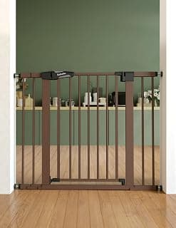 Triple Lock, Auto Close, No Drilling, One-Hand Open, Heavy Duty Steel, Walk Thru Dog Gate for Doorways/Kitchens, 30" Tall