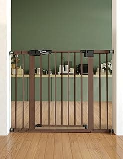 Triple Lock, Auto Close, No Drilling, One-Hand Open, Heavy Duty Steel, Walk Thru Dog Gate for Doorways/Kitchens, 30" Tall