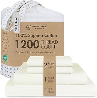 Price Drop: Threadmill Luxury 100% Supima Cotton Sheets, Premium 1200 Thread Count Cotton Sheets for Queen Size Bed, 4 Pc Ivory Bed Sheets Queen Set, 5-Star Hotel Quality Elasticized Deep Pocket Bed Sheets Set