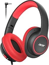 Acer OHW328 Kids Headphones Wired for School - Over Ear Design | 85/94dB Safe Volume, 3.5mm Jack Foldable Headphones for Kids Boys Girls Classroom Yoto Player Chromebook Travel Black Red