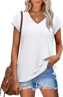 Sampeel Womens Summer Tops 2026 Cap Sleeve Trendy V Neck Loose Fit T Shirts