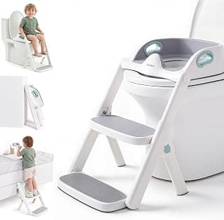 Potty Training Seat, 2-in-1 Toddler Toilet Seat with Steps, Upgrade Potty Step Stool for Toddler with Anti-Slip Pad Step Stool, Extended Splash Guard, Foldable Potty Ladder Boys Girls, Green