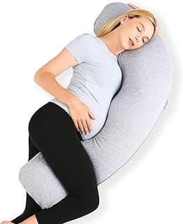Amazon's Choice: Momcozy Pregnancy Pillows for Side Sleeping, J Shaped Maternity Body Pillow for Pregnancy, Soft Pregnancy Pillow with Jersey Cover for Head Neck Belly Support, Grey
