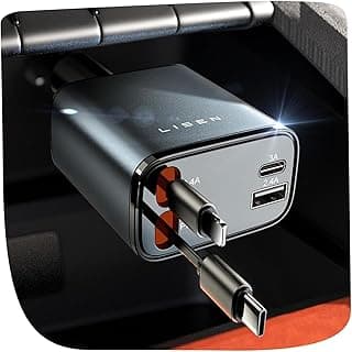 LISEN Retractable Car Charger, Gifts for Him Her, Cars Adapter USB C Fast Charger, gifts for Mothers Day Travel Essentials Car Accessories for Men Women Gifts for iPhone 17 16 15 14 13 12, Samsung S26