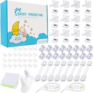 66 Pack Baby Proofing Kit | 12 Hidden Cabinet Drawer Locks, 8 Adjustable Latches, 26 Outlet Covers, 16 Corner Guards, 2 Anti Tip Furniture Anchors Kit, 1 Sliding Door Lock & 1 Door Lever Lock
