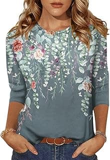 Women's Casual 3/4 Sleeve T-Shirts Round Neck Tunic Tops Work Blouse