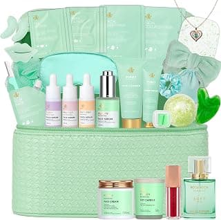 Mothers Day Gifts for Mom, 33 Pcs Tea Tree Skin Care Gift Set, Spa Gift Basket Set for Women, Necklace, Bath and Body Gift Set, Face Sheet Mask, Self Care Kit, Birthday Present, Christmas, Anniversary