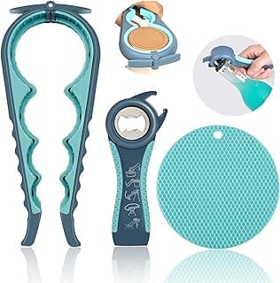 Jar Opener for Weak Hands, Seniors with Arthritis, 5 in 1 Multi Function Bottle Opener Lid Opener For Arthritic Hands with Non Slip Rubber Jar opener Gripper Pad(blue)