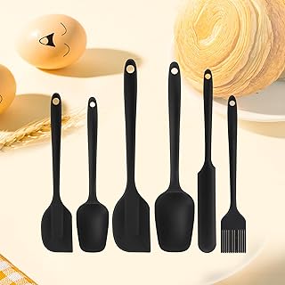 Silicone Spatula Set 6 Pack Food Grade Kitchen Utensils with Silicone Brush Heat Resistant BPA-Free Rubber Kitchen Spatula for Scraping,Baking,Cook,Mixing,Pancake,Jar,Dishwasher Safe,Nonstick,Black