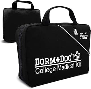 College 175pc Emergency First Aid Kit for Dorm Rooms (Black) | Compact school emergency medical set, includes essential OTC medicines and gauze, portable health kit for campus sports
