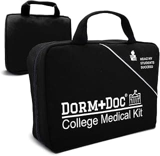 College 175pc Emergency First Aid Kit for Dorm Rooms (Black) | Compact school emergency medical set, includes essential OTC medicines and gauze, portable health kit for campus sports