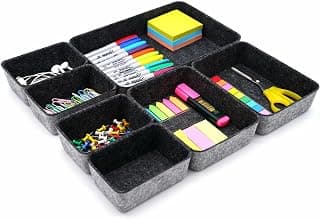 Welaxy 7pc Shallow Felt Desk Drawer Organizers Trays Charcoal Storage Bins