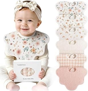 Muslin Bibs for Baby Girl Boy, 6 Pack Cotton Baby Bibs for Newborn Toddler | 100% Cotton Breathable, Extra Absorbent, Super Soft Cozy, Adjustable, Large Coverage, Machine Washable, Newborn Essentials