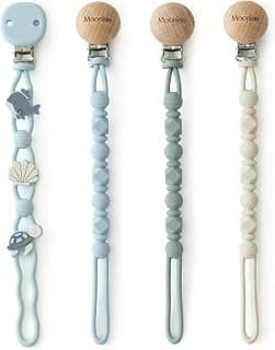 Silicone Pacifier Clips for Baby – Durable One-Piece Binky Holder, Mixed Styles Paci Clips, Baby Essentials for Newborn Boys & Girls - 4 Pack (Sea Whispers)