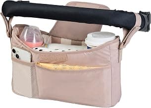 Tiny Twinkle Universal Stroller Organizer with Adjustable Strap | Waterproof Stroller Caddy Fits Baby Jogger, Nuna, Graco, Donna and Bugaboo Strollers (Beige Checkers)