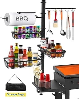 Griddle Caddy for Blackstone Griddle Accessories with Powder Coating, Black | Outdoor Kitchen Accessories, BBQ Grill Condiment Caddy with Paper Towel Holder, Camping Essentials Gifts for Husband & Him