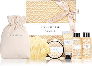 Spa Luxetique Spa Gifts for Women 6pc Vanilla Bath Sets Women Gift With Body Lotion, Shower Gel, Bubble Bath, Hand Cream, Bath and Body Gifts Set, Mothers Day Gifts