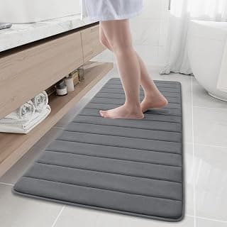 Buganda Memory Foam Bath Mat 59 x 20, Ultra Soft Absorbent Bathroom Rugs | Grey, Machine Washable Quick Dry Bath Mats for Bathroom Floor, Shower and Tub, Home Decor Accessories