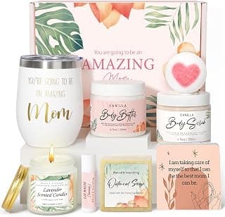 New Mom Gifts for Women, Pregnancy Gifts for Expecting Mom, new Mom Care Package After Baby, Mothers Day Mom to Be Gift Mama Must Haves with Affirmation Cards Candle for Self Care After Birth (Pink)