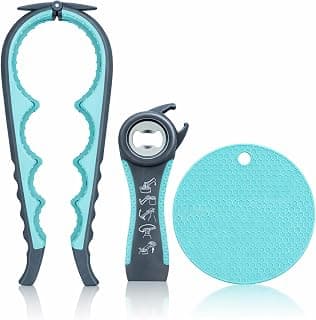 Jar Opener 3-Piece Set, Can and Bottle Opener for Weak Hands | Multi-function kitchen tool set for seniors with arthritis. Ergonomic non-slip, easy-to-use gift for elderly