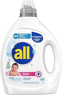 all Baby, Gentle for Baby, Liquid Laundry Detergent, Hypoallergenic for Sensitive Skin, Concentrated, 75oz, 100 Loads
