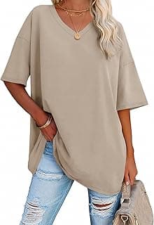 Womens Oversized Shirts V Neck Plus Size Spring Workout Summer Tops Beach Vacation 2026 Gym Clothes Basic Tee