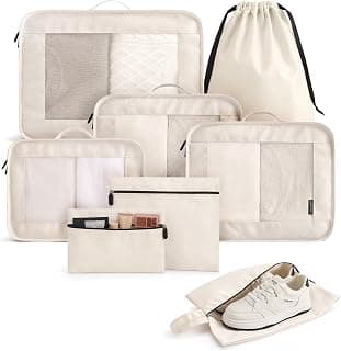 LIGHT FLIGHT 8 Set Packing Cubes for Travel, Cruise Ship Travel Essentials | 8-Pack Packing Bags, Mesh Luggage Organizer Bags & Laundry Shoe Bags for Max Clothing Capacity, Holiday Vacation Camping