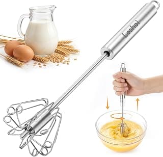 New Mom Must-Have: Upgraded Stainless Steel Semi-Automatic Whisk - Easy to Use Whizzy Whisk, Versatile Wisker Tool for Cooking, Kitchen Essential Egg Beater for Baking, Whisking, Beating & Stirring (10in)