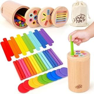 Wooden Montessori Baby Toddler Toys 3in 1 Learning Fine Motor Preschool Toy | Educational Color Sorting and Cause and Effect Sensory Activity for Toddlers 1-3, Birthday Gift for 12 Month Old Boys Girls