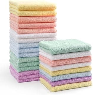 HOMEXCEL Baby Washcloths 24 Pack Microfiber Coral Fleece Soft Wash Cloths | Extra Absorbent, Gentle on Sensitive Skin, for Newborn Infants & Toddlers, Baby Bath Face Towel Reusable, 7 x 9" Multicolor