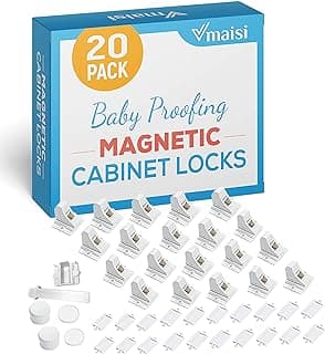 Vmaisi 20 Pack Magnetic Cabinet Locks Baby Proofing and 2 Keys | Children Proof Cupboard Drawers Latches - Child Safety Adhesive Lock Easy Installation