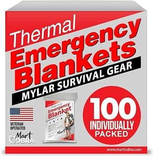 Emergency Blanket Mylar Thermal Space Survival Gear & Supplies 100-Pack | Bulk Homeless Shelter Care Package Disaster Relief Foil Reflective Cold Weather Emergency Preparedness First Aid Reusable