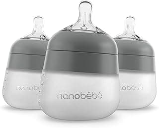 Nanobebe Flexy Silicone Baby Bottle, Anti-Colic, Natural Feel, Non-Collapsing Nipple, Non-Tip Stable Base, Easy to Clean 3-Pack, Gray, 5 oz