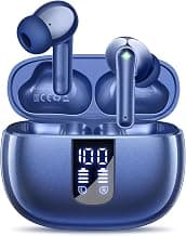 foxotin Wireless Earbuds, Bluetooth 5.4 Headphones with 48H Playback & Dual LED Display, IP7 Waterproof in-Ear Earphones with Noise Cancelling Mic, Deep Bass Stereo, Touch Control for Sports, Ocean