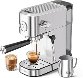 20-Bar Pump, Built-in Pressure Gauge, Powerful Steam Wand, Milk Frothing Pitcher, 42 oz Removable Water Tank, Stainless Steel