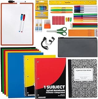 Trail maker Back to School Supplies 60 Piece Bundle Kit for Girls, Boys, Kids, Back to School Supply Box Set Includes Notebooks, Folders, Composition Book, Headphones, Ruler, and More