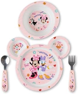 The First Years Disney Minnie Mouse Kids Dinnerware Set - Includes Toddler Plate, Bowl, Fork, and Spoon - Baby Led Weaning Supplies - 4 Count- Ages 9 Months and Up