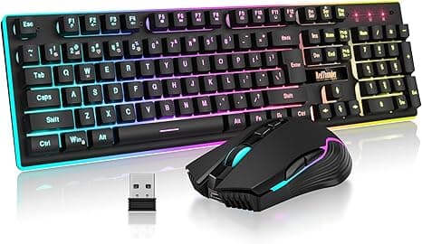 _SKIP_RedThunder K10 Wireless Gaming Keyboard and Mouse Combo, LED Backlit Rechargeable 3800mAh Battery, Mechanical Feel Anti-ghosting Keyboard + 7D 3200DPI Mice for PC Gamer (Black)