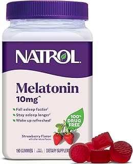 Natrol Melatonin 10 mg Gummies, Sleep Support for Adults, 190 Gummies | Supplement to Fall Asleep Faster & Stay Asleep Longer, Wake Up Refreshed, 100% Drug-Free, Strawberry-flavored, 95 Day Supply