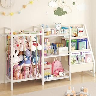 3-Tier Sling Baby Bookcase with Stuffed Animal Storage, Montessori Toddler Bookshelf for Nursery, Bedroom, Playroom