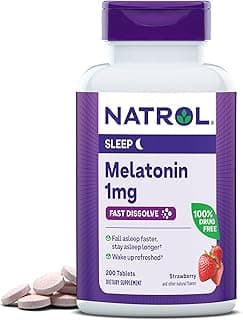 Natrol Melatonin 1 mg Fast Dissolve Tablets, Strawberry, 200 Count | Nighttime Sleep-Aid for Adults, 100% Drug-Free, Non-Habit Forming, For Occasional Sleeplessness, Supports Circadian Rhythm