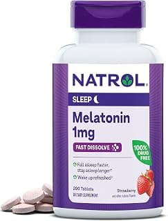Natrol Melatonin 1 mg Fast Dissolve Tablets, Strawberry, 200 Count | Nighttime Sleep-Aid for Adults, 100% Drug-Free, Non-Habit Forming, For Occasional Sleeplessness, Supports Circadian Rhythm