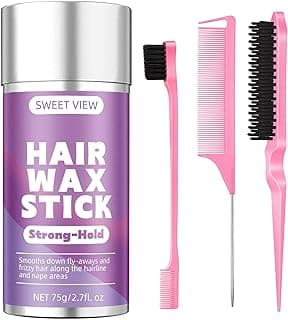 SWEET VIEW Hair Wax Stick & Slick Back Brush | Tames Flyaways, Frizz, Sleek Ponytails, Buns | Pomade/Balm/Gel Stick for Women, Styling Accessories for Girls