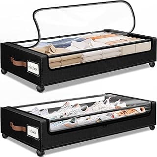 Under Bed Storage with Wheels 2Pack Storage Containers with Clear Window | Under Bed Drawers Rolling Under Bed Storage for Clothes,Shoes, Blankets (30.71 x 16.93 x 6.69 in, Black)