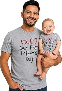 Tstars Our First Father's Day Dad and Baby Matching Shirts - New Dad Gift Set with Men's Tee and Infant Bodysuit