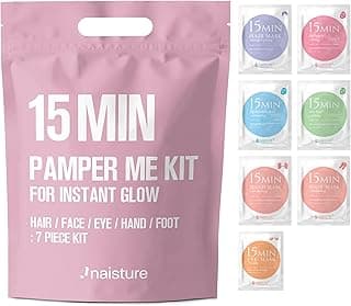 15 Min Pamper Me Kit Korean Spa Skincare Gift Set for Women-Head to Toe with Hair, Face, Eye, Hand, & Foot Masks (7 pcs)