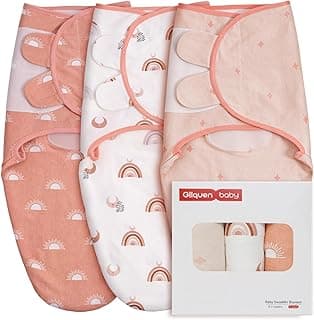 GLLQUEN BABY 3-Pack Organic Baby Swaddle Sleep Sacks for Newborn - Baby Swaddles 0-3 Months, Newborn Swaddling Sack, Rainbow & Sun, Infant Swaddle Blanket Wrap (Small/Medium)